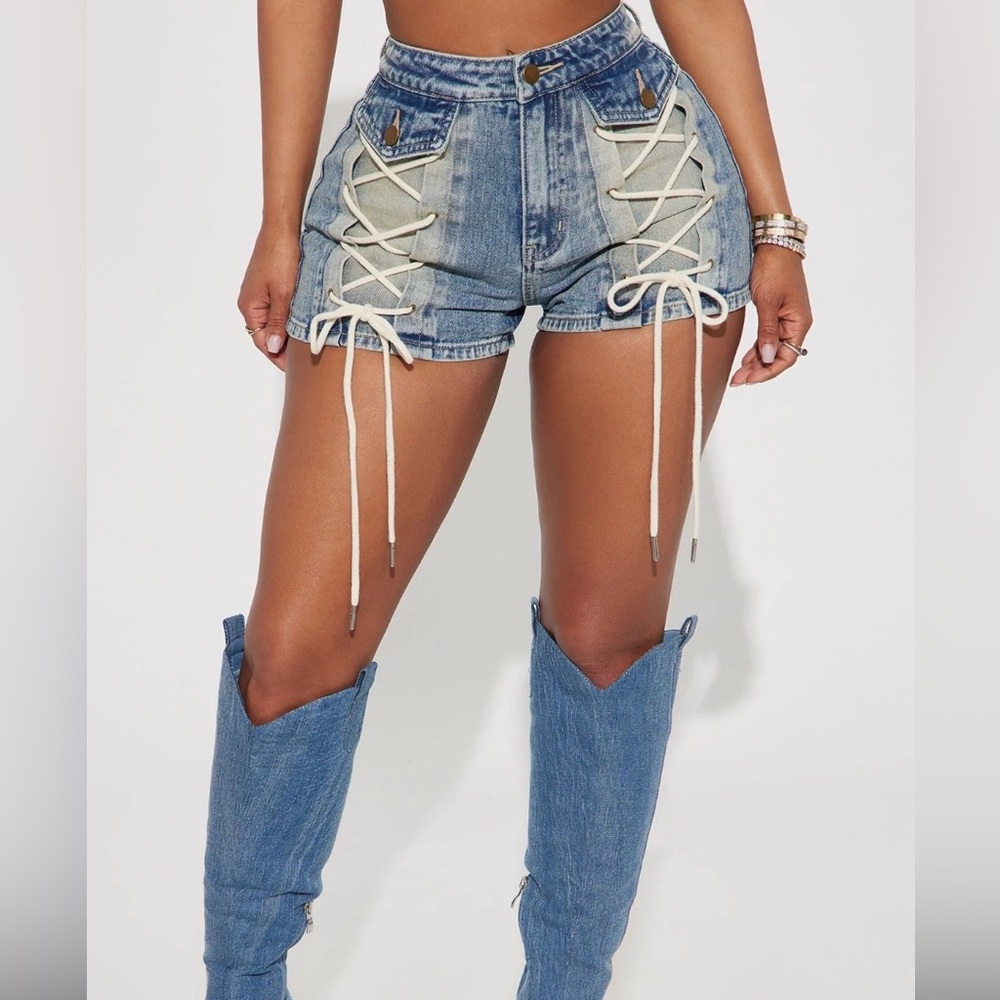 Fashion nova Reaching New Levels Lace Up Denim Shorts